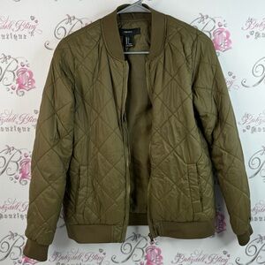 Forever 21 jacket coat zip up diamond green cargo Khaki Quilted Bomber Jacket